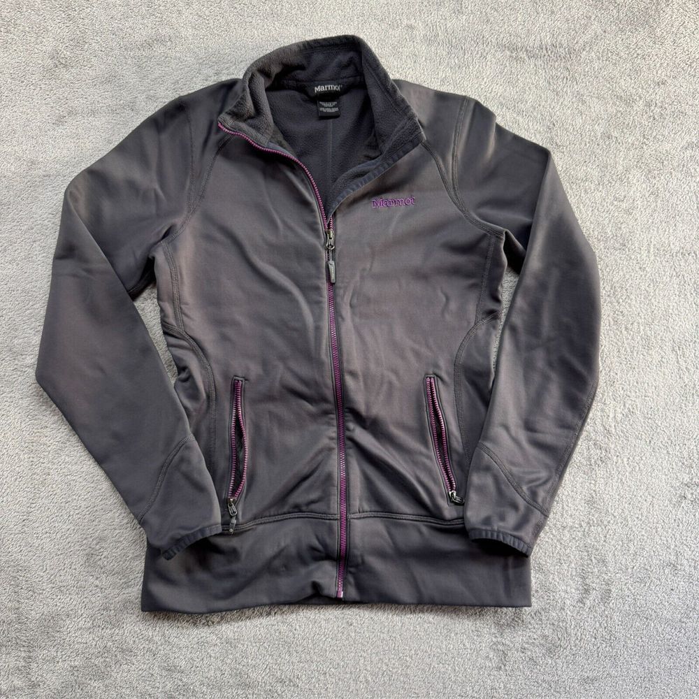 Marmot Full Zip Track Jacket Womens Small Gray Purple Inner Fleece Gym Casual